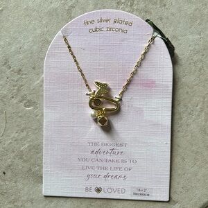 Silver Plated Cubic Zirconia Charm Necklace -"Be Loved" Gold Color- NWT